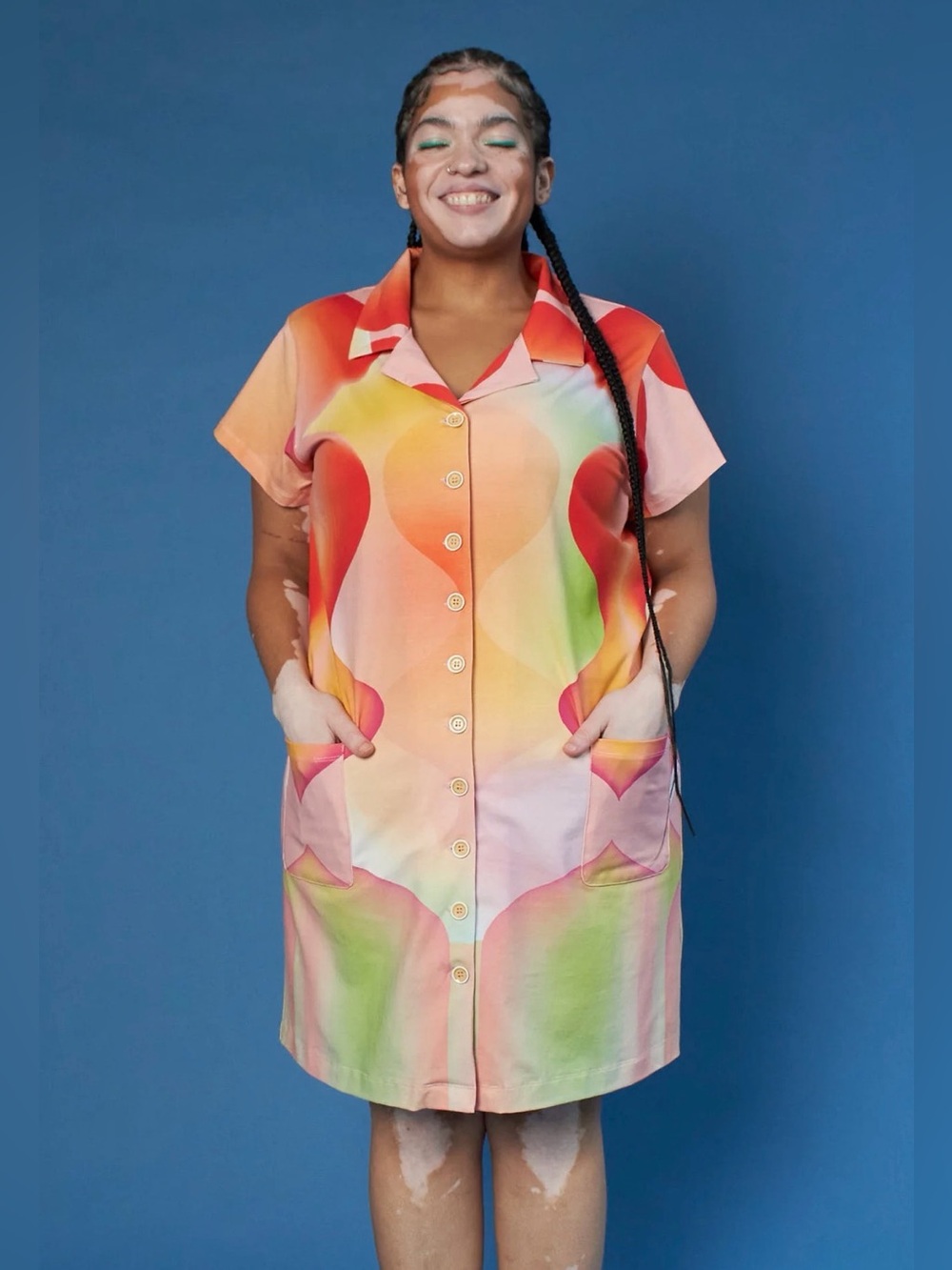 Tamara Malas Yasmine Shirt Dress Size 14/16 Rainbow Energy Button Up Pockets